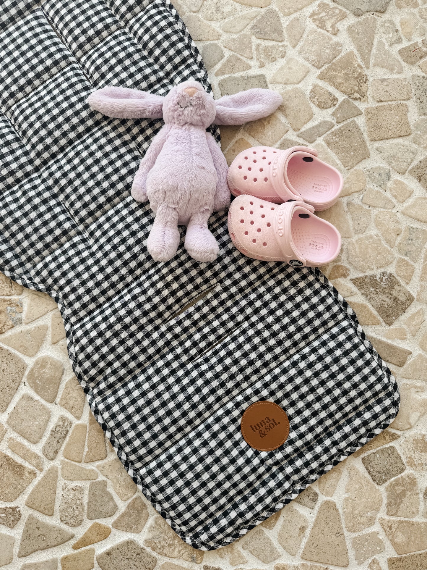 Universal Linen Pram Liner - Black Gingham