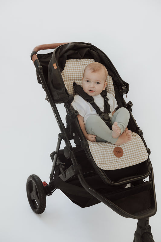 Universal Linen Pram Liner - Beige Gingham