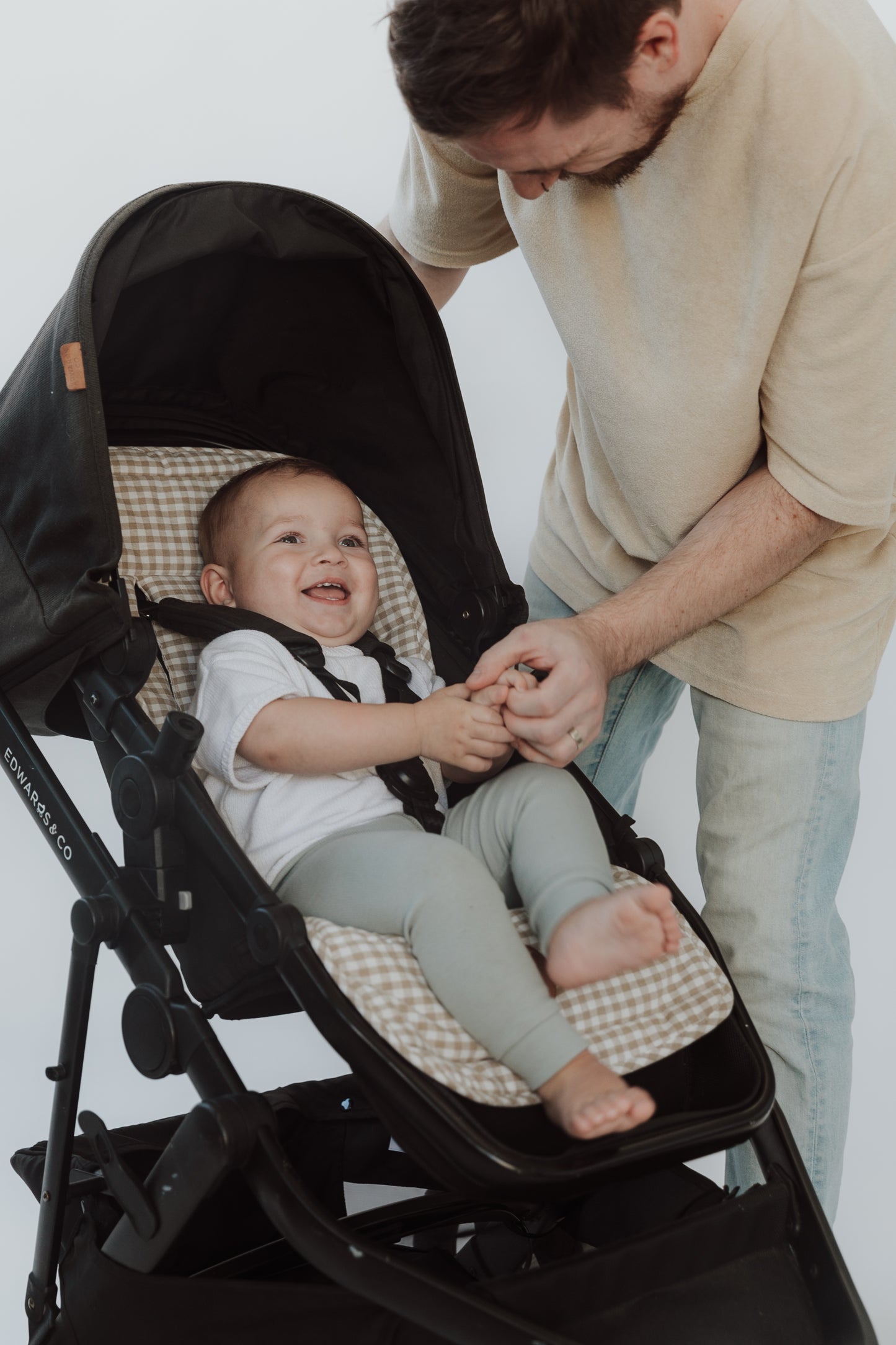 Universal Linen Pram Liner - Beige Gingham