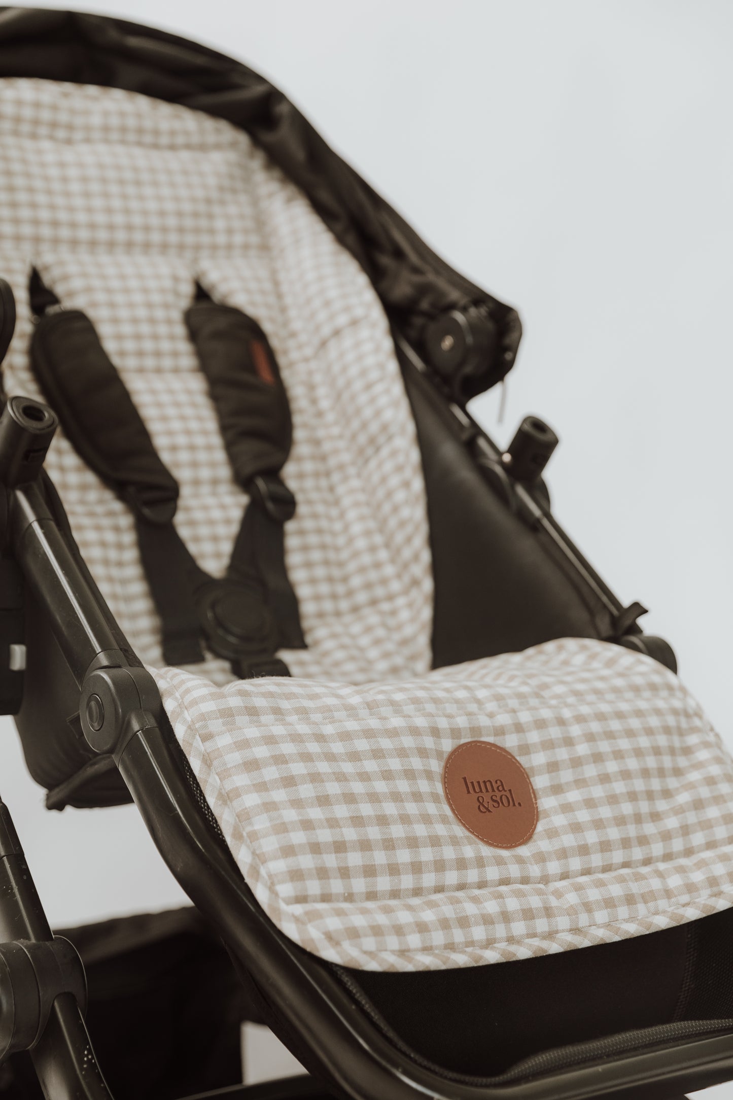 Universal Linen Pram Liner - Beige Gingham