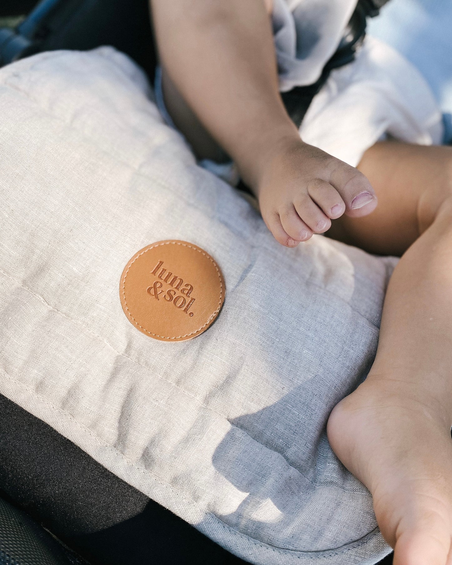 Sand And Blue Stripe Set - Universal Linen Pram Liners