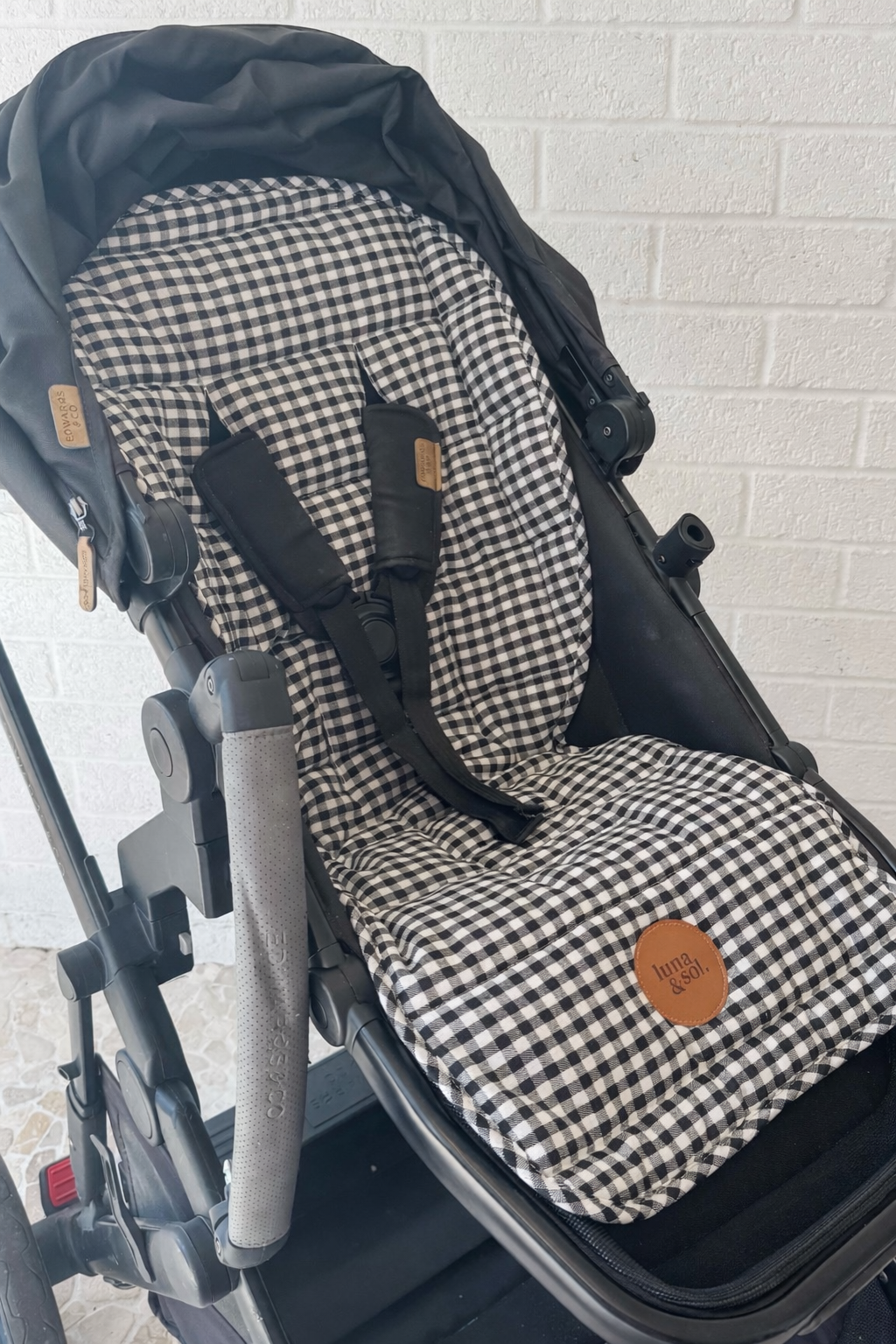 Universal Linen Pram Liner - Black Gingham