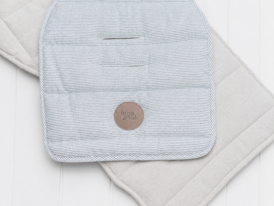 Sand And Blue Stripe Set - Universal Linen Pram Liners